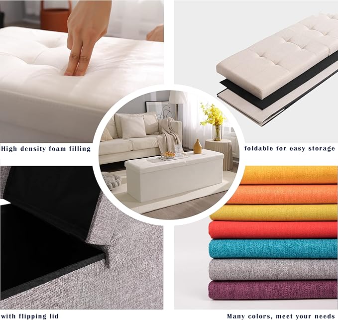 CUYOCA Storage Ottoman Bench Foldable Seat Footrest Shoe Bench End of Bed Storage with Flipping Lid, 75L Storage Space, 30 inches Velvet Light Grey