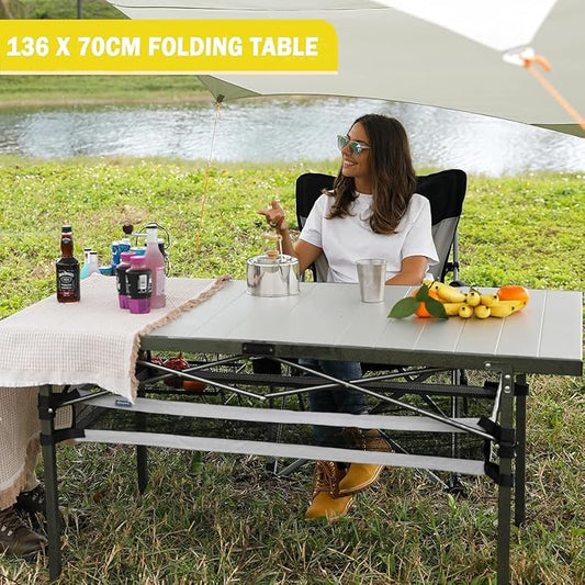 KingCamp Folding Camping Table, Portable Camp Table Foldable Aluminum Roll Up Seamless Desktop with Storage and Tall Legs for Outdoor Backyard Picnic