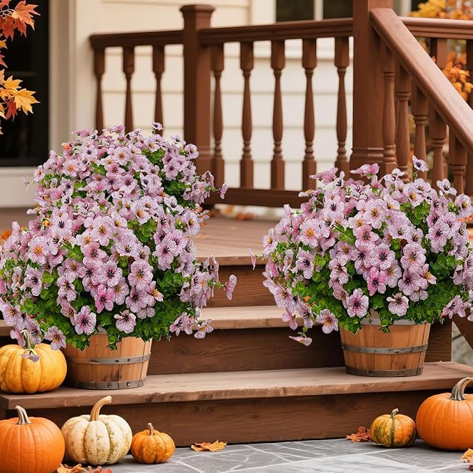 12 Bundles Artificial Flowers for Outdoor Indoor Fake Flowers uv Resistant Artificial Outdoor Flowers Fake Plants for Porch Garden Home Patio Decor(Pink)