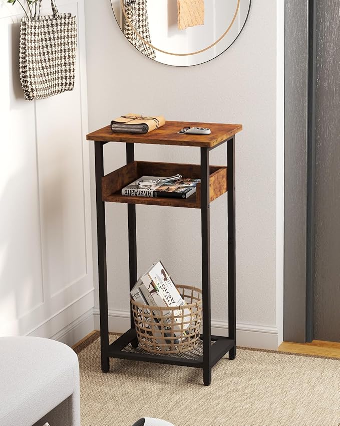 Tall Side Table Set of 2, 30 inch High End Table, Small Entryway Table, Bedside Table for Living Room, Bedroom, Office, Rustic Brown