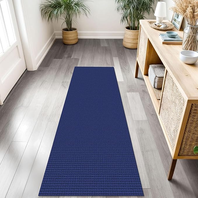 IOHOUZE Washable Runner Rug 2x7 Non Slip Runners for Hallways Entryway Runner Indoor, Kitchen Rugs Woven Cotton Floor Carpet for Kitchen Hall Entrance Bedroom, Royal Blue/Navy