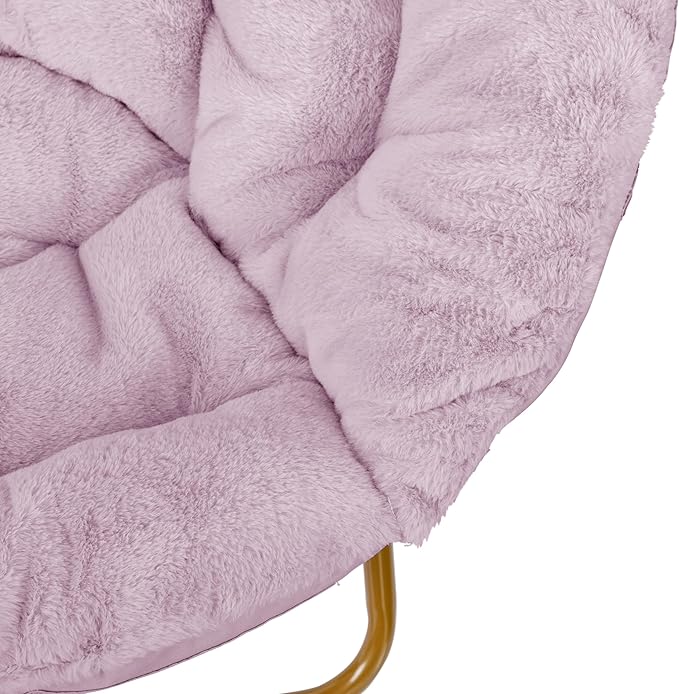 EMMA + OLIVER Ersa Oversize Folding Saucer Chair - Dusty Purple Faux Fur Moon Chair - Soft Gold Metal Frame - 38" Portable Folding Chair - for Dorm and Bedroom