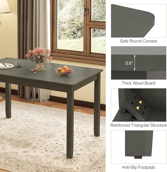 Giantex Dining Table for 4 People, 48” x 29” Kitchen Table with Wood Legs, Rectangular Dinner Tables for Small Space, Apartment, Living Room, Dinette, Load 330 Lbs, Dining Room, Grey