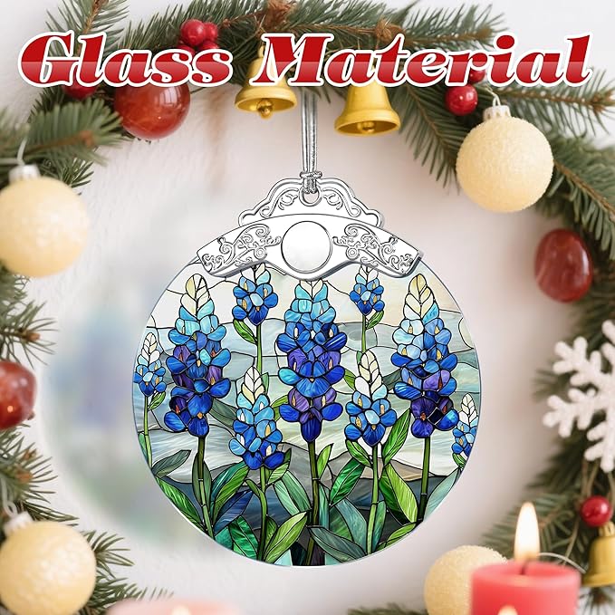 Stained Glass Ornament, Christmas Ornaments, Christmas Decorations for Tree, Holiday Ornament, Gifts for Flower Lovers, Holiday Party Gifts, Gift Ideas & Xmas Gift - Texas Bluebonnet