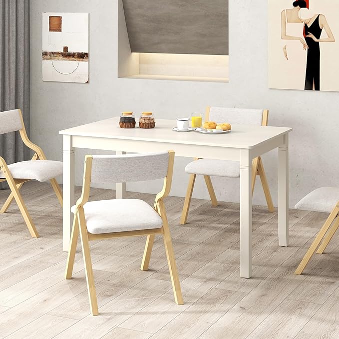 Giantex Dining Table for 4 People, 48” x 29” Kitchen Table with Wood Legs, Rectangular Dinner Table for Small Space, Apartment, Living Room, Dinette Table, Load 330 Lbs, Dining Room Table (White)