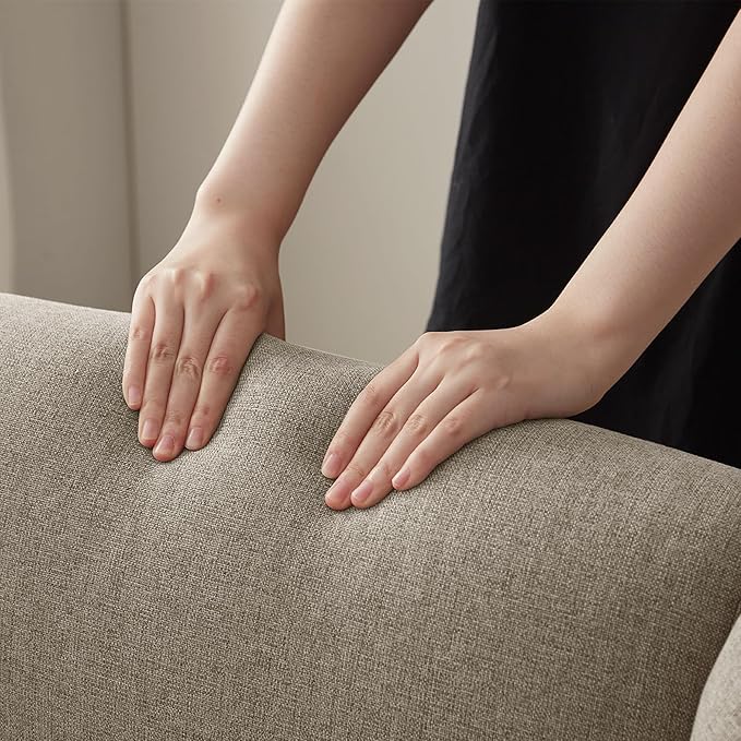 High Back Accent Chair, Fabric Living Room Chairs, Comfy Upholstered Armchair with Wooden Legs for Living Room, Bedroom, Apartment (1, Brown)