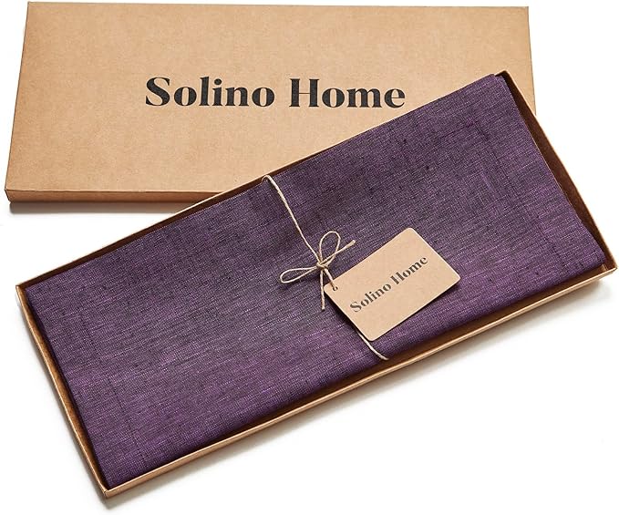 Solino Home Linen Table Runner 48 Inches - 100% Pure Linen Grape Table Runner 14 x 48 Inch Ideal for Dresser and Coffee Tables - Fall, Autumn, Halloween, Thanksgiving, Holiday - Athena