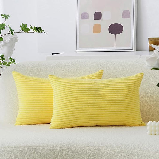 Home Brilliant Yellow Spring Pillow Covers 12x20 Lumbar Pillows Fall Decoration Supersoft Striped Decorative Pillow Cases for Couch Bench Sofa Winter Decor, 12 x 20 inch, Sundress