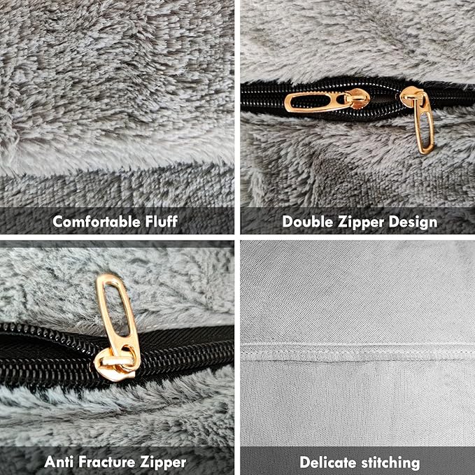 (No Filler Bean Bag Chair Cover Without Filler,Big Round Soft Fluffy PV Velvet Washable Bean Bag Lazy Sofa Bed Cover for Adults,Living Room Bedroom Furniture Outside,5ft Snow Grey