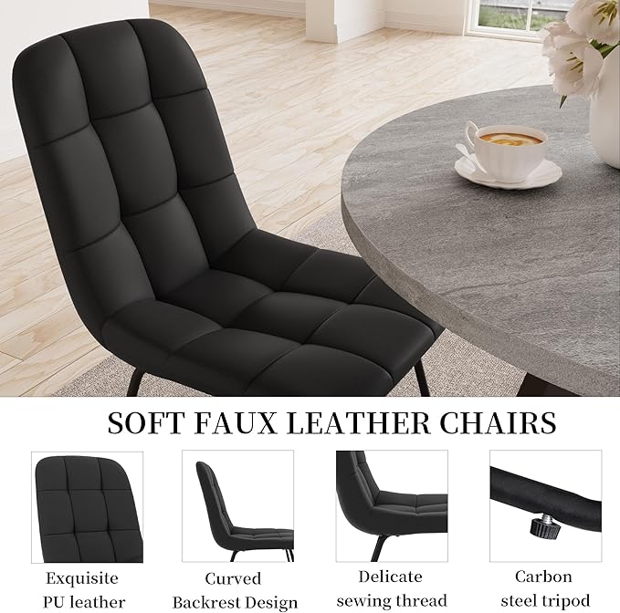 34.6'' Dining Table and Chairs for 4, Mid Century Modern Round Table Set, Space Saving for Apartment Kitchen Dining Room (Grey Table+4 U-Shaped Black Chairs)