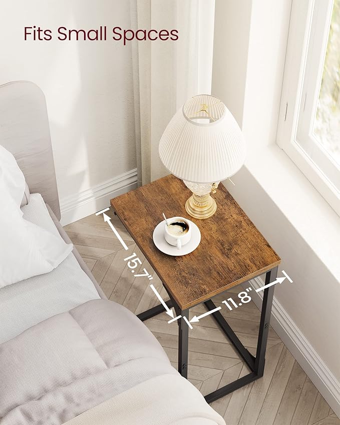 VASAGLE C-Shaped End Table Set of 2, Small Side Table for Couch, Sofa Table with Metal Frame for Living Room, Bedroom, Bedside, Rustic Brown and Black