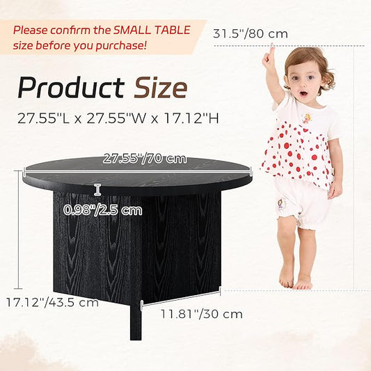 Luoxiao Small Round Coffee Table for Living Room Minimalist Center Table for Small Space Modern End Table with Adjustable Feet Pads Black