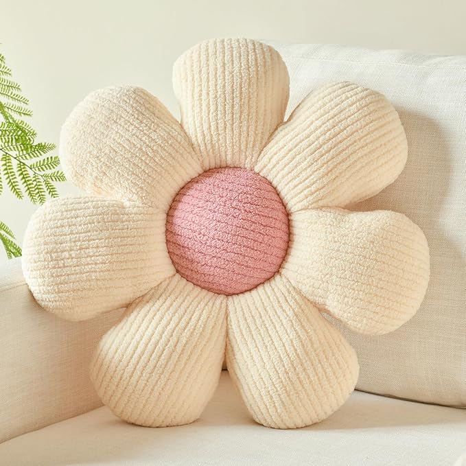 Xuyier Flower Shaped Throw Pillow,Soft Daisy Pillow with Decorative Pillows for Bed Couch Chair Floor, Flower Plush Pillows for Living Room Bed Room Seat Cushion(14.9" Ivory)