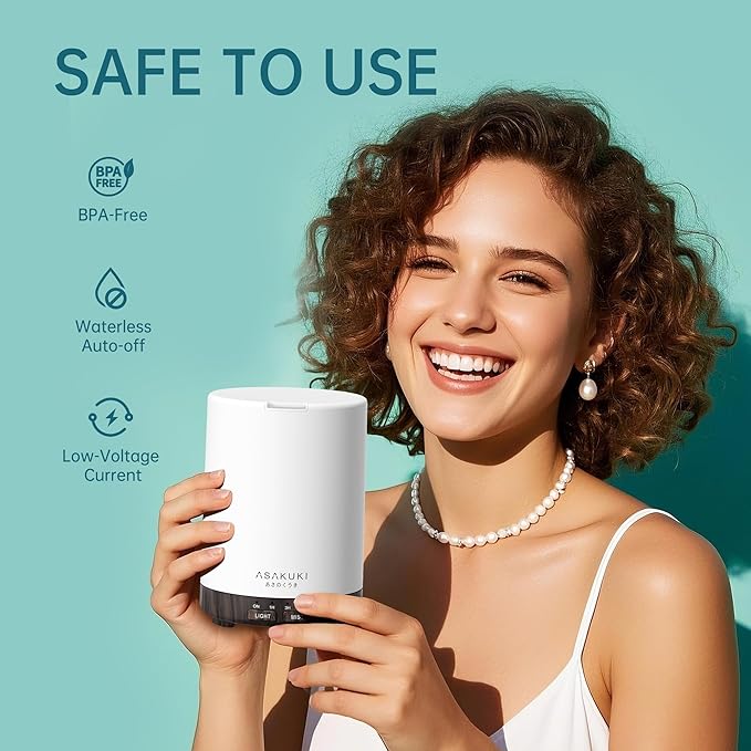 ASAKUKI 300ML Essential Oil Diffuser, Quiet 5-in-1 Premium Humidifier, Home Fragrance Aroma Diffuser with 7 LED Color Changing Light and Auto-Off Switch -Dark Brown