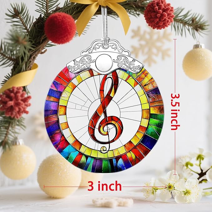 Stained Glass Musical Christmas Ornament：Christmas Tree Ornaments & Holiday Decor – Holiday Presents & Gift Ideas & Music Teacher Gifts & Music Lover Gifts & Musician Gift