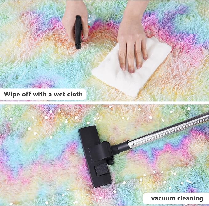 3'x3' Rainbow Round Rugs for Girls Bedroom, Ultra Soft Fluffy Circle Rug for Kids Room, Cute Small Shag Rugs for Living Room Playroom Tent Castle Home Decor Rug