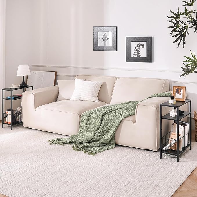 Yoobure Narrow Side Table with Storage Basket, Small End Table for Small Spaces, Skinny Side Tables Living Room Bedroom Office, Slim Nightstand 3 Tier Bedside Table Space-Saving for Magazine, Black