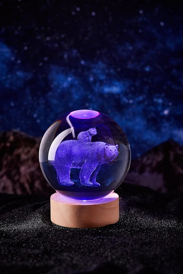 Polar Bear Crystal Ball Lamp with LED Wooden Base, 16 Colors Change & Remote Control Crystal Ball Night Light, Upgraded 3.15 Inch Glass Light, Gift for Kids Wife Girlfriend (Polar Bear)