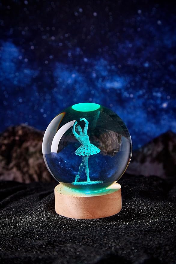 Ballet Crystal Ball Lamp with LED Wooden Base, 16 Colors Change & Remote Control Crystal Ball Dance Night Light, Upgraded 3.15 Inch Glass Light, Dancer Gift for Kids Wife Girlfriend (Ballet)
