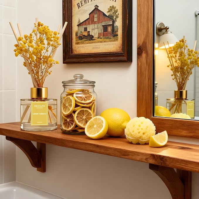 Reed Diffuser Set - 3.38 fl oz (100ml) Lemon Verbena Essential Oil with 6 Reed Sticks | Home & Bathroom Decor