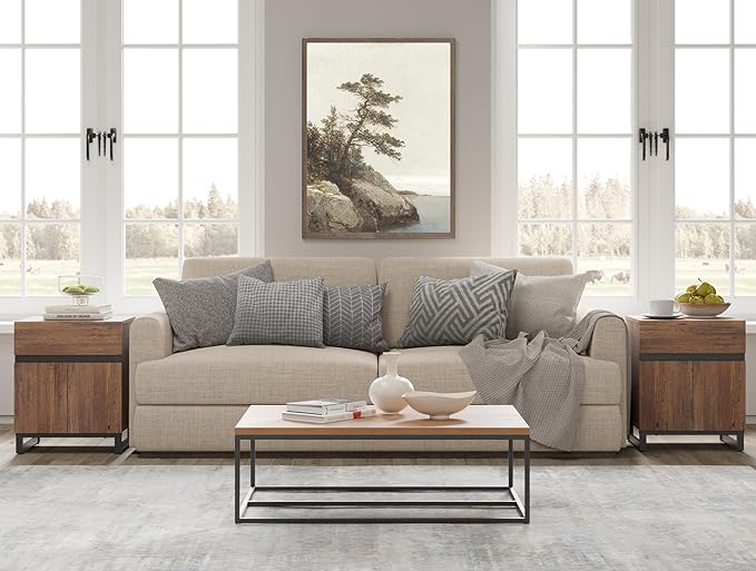 WAMPAT 2 Pack Modern End Table with 1 Drawer & 1 Storage Cabinet, Farmhouse Sofa Table with 2 Open Door, Wood Rustic Side End Table for Living Room, Nighstand for Bedroom, Brown