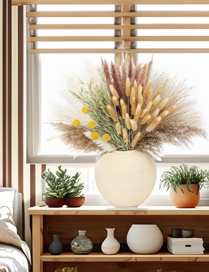 118PCS Dried Flowers Bouquet,(Vase Not Included), Dried Pampas Grass, Reed,Pompas Grass, Boho Wedding Reception,Table Centerpiece Decoration.