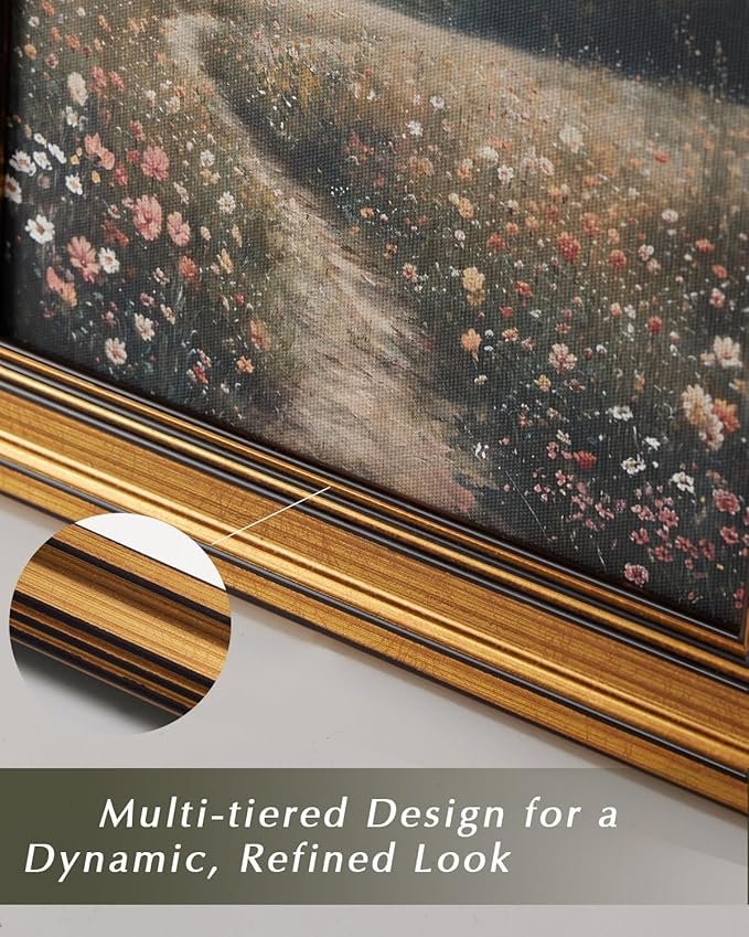 HUARCEY Gold Framed Vintage Wall Art for Living Room Nature Painting Prints Shelf Decor for Kitchen Aesthetic Bedroom Wall Art Gifts Charcoal Landscape Home Decor Farmhouse Path Forest Canvas Artwork