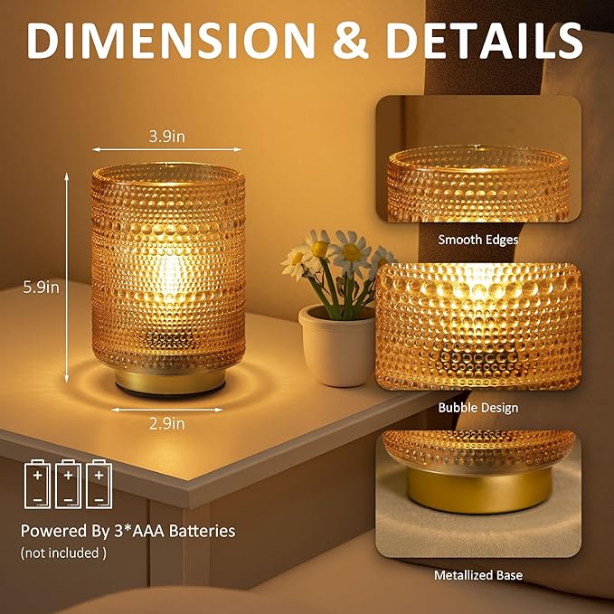 Small Decorative Aesthetic Lamp with Timer for Shelf/Bedside/Coffee Table Decor,Battery Operated Cordless Table Lamps with LED Warm Bulb for Dorm/Office /Patio/Entryway/Mantle/Table Decor(Golden)