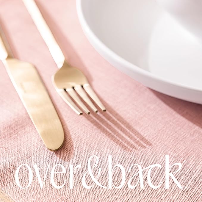 Over&Back Set of 4 Washed 100%-Linen Woven Placemats - Colorful Dining Table Mat - Machine Washable - Kitchen and Home Decor - Pink