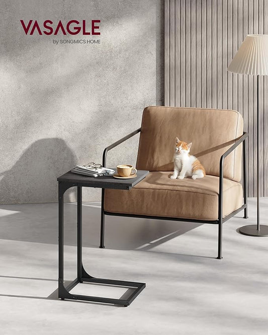 VASAGLE C-Shaped End Table, Small Side Table for Couch, Sofa Table with Metal Frame for Living Room, Bedroom, Bedside, Misty Gray and Black