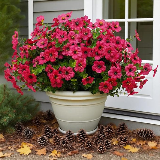 12 Bundles Artificial Flowers for Outdoor Indoor Fake Flowers uv Resistant Artificial Outdoor Flowers Fake Plants for Porch Garden Home Patio Decor (Rose Red)