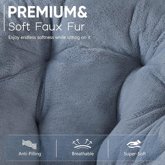 DUMOS Comfy Chair for Adults, Soft Faux Fur Folding Lounge for Bedroom Living Room Dorm Rooms Flexible Reading Chair for Teens, Large Size Foldable (Square-Classic Gray)