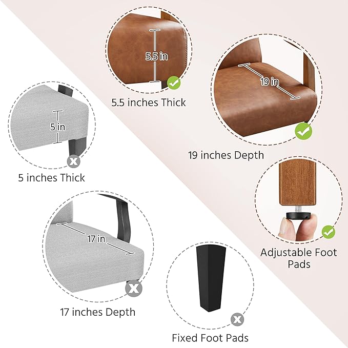 Yaheetech PU Leather Accent Chair, Mid-Century Modern Armchair with Solid Wood Legs, Reading Leisure Chair with High Back for Living Room Bedroom Waiting Room, Light Brown