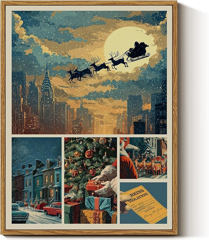 InSimSea Funny Christmas Decorative Picture Frame Wall Art, Traffic Violation Ticket Canvas Painting, American Parody Comic Holiday Decoration Unique Christmas Gift, Suitable for Dining Table Wall Farmhouse Mantel Home Office 16L x 12W