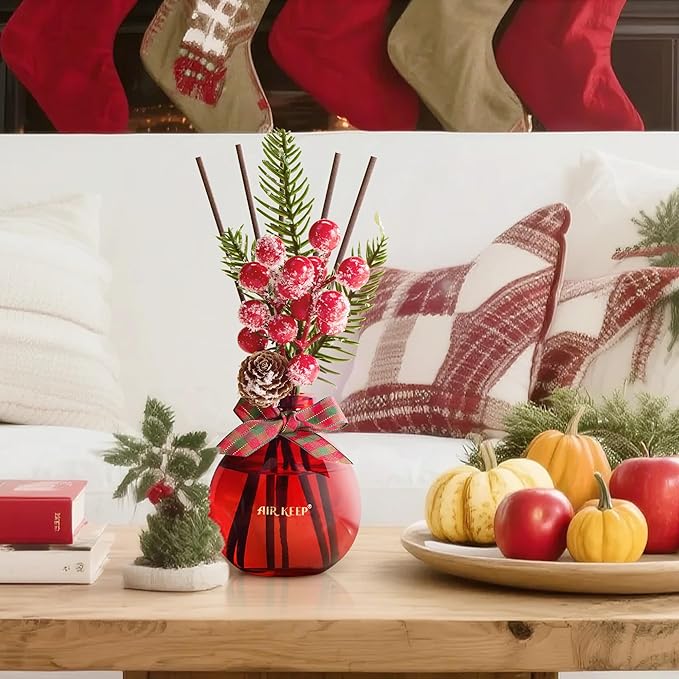 Airkeep Christmas Reed Diffusers Set, 5.07 oz Christmas Spice Scented Diffuser with 8 Sticks,Long Lasting Home Fragrance for Long Days, Perfect for Bathroom, Shelf Decor, Air Fresheners