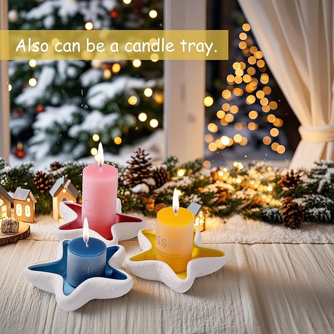 Ceramic Starfish Jewelry Tray, Shell Trinket Dish, Ocean-themed Ring Holder Dish Decorative Tray for Earrings Necklaces Bracelet Watch Key, Yellow Room Decor for Gift