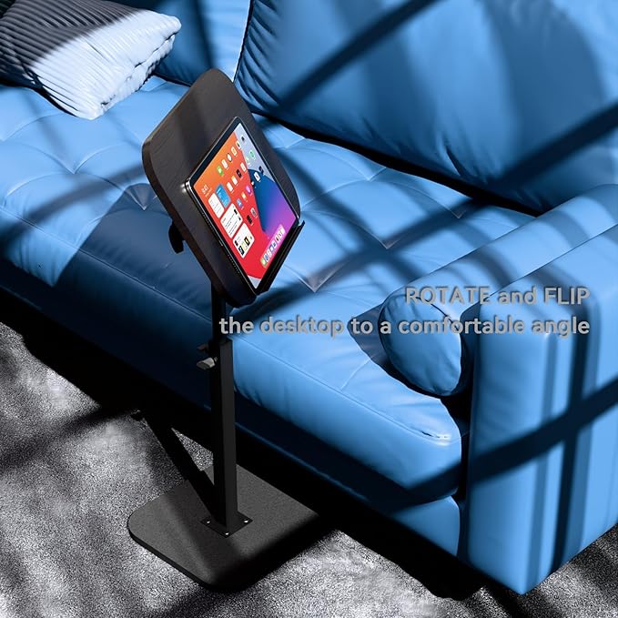 Foldable End Table,17"-31" Adjustable Height,Swivel and Turnable Desktop,TV Tray,Side Table for Small Spaces (Black, 15.7" x 11.8")