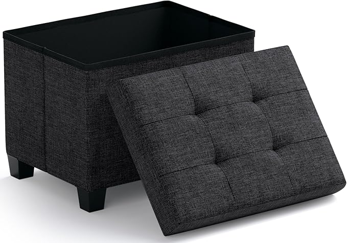Ornavo Home Storage Ottoman Small Rectangle Ottoman with Legs, Foot Rest Stool Seat, Load up to 600 LB, for Living Room, Bedroom, Home Office, Dorm - 12 x 16 x 12, Black
