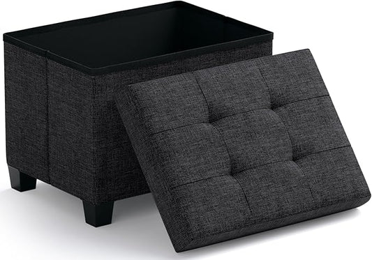 Ornavo Home Storage Ottoman Small Rectangle Ottoman with Legs, Foot Rest Stool Seat, Load up to 600 LB, for Living Room, Bedroom, Home Office, Dorm - 12 x 16 x 12, Black