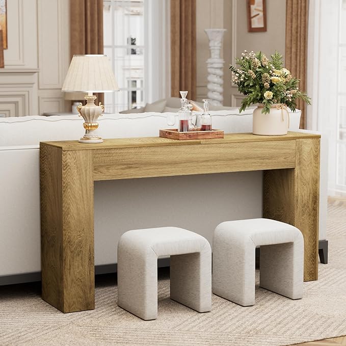 JUSTOGO 63" Long Console Table, Wood Entryway Table Behind The Couch, Rectangular Farmhouse Sofa Table with Heavy Duty Legs, Accent Furniture for Living Room, Entrance, Hallway, Foyer, Brown