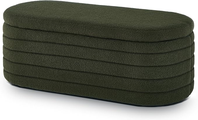 Storage Ottoman Bench End of Bed for Bedroom,43 inch Teddy Boucle Upholstered Entryway Shoe Seat Bench w/Storage,Sherpa Modern Cute Stool Foot Rest for Living Room,Window Seating,Dark Green