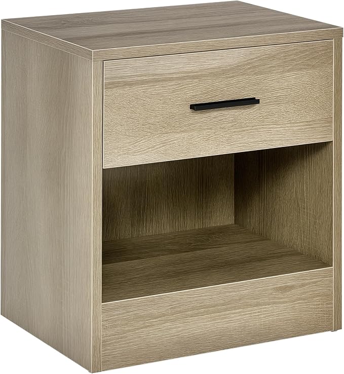 HOMCOM Modern Side Table, Accent Table with Drawer and Storage Shelf, End Table for Living Room, Gray Wood Grain