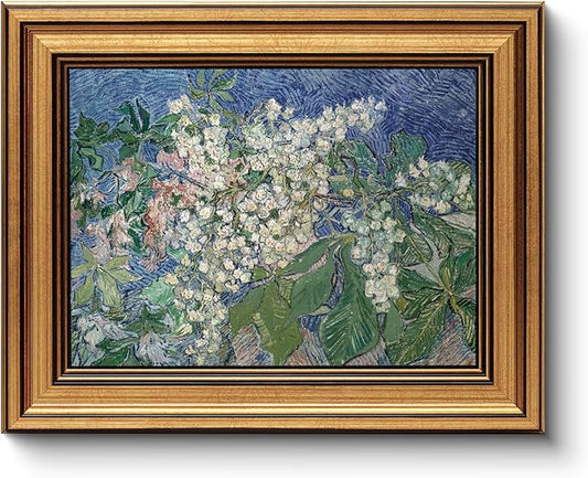 HUARCEY Gold Framed Vintage Wall Art for Living Room, Flowers Painting Canvas Prints Shelf Decor for Kitchen, Van Gogh Bedroom Wall Art, Christmas Gifts for Friends or Family ( Chestnut Branches 8"x10" )