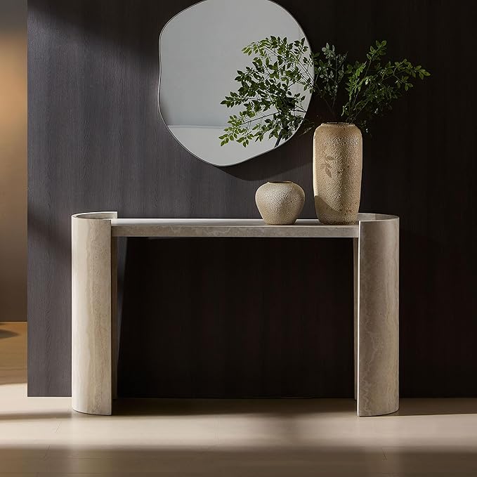 53.15" Faux Marble Pattern Entryway Table - Modern Narrow Console Table for Living Room and Hallway,Beige