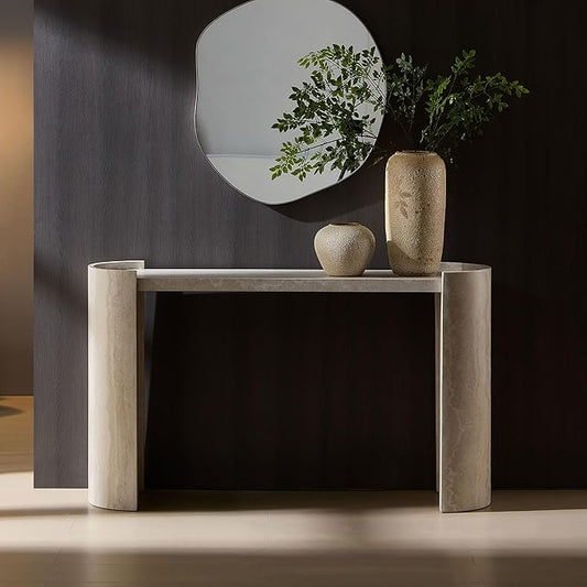 53.15" Faux Marble Pattern Entryway Table - Modern Narrow Console Table for Living Room and Hallway,Beige
