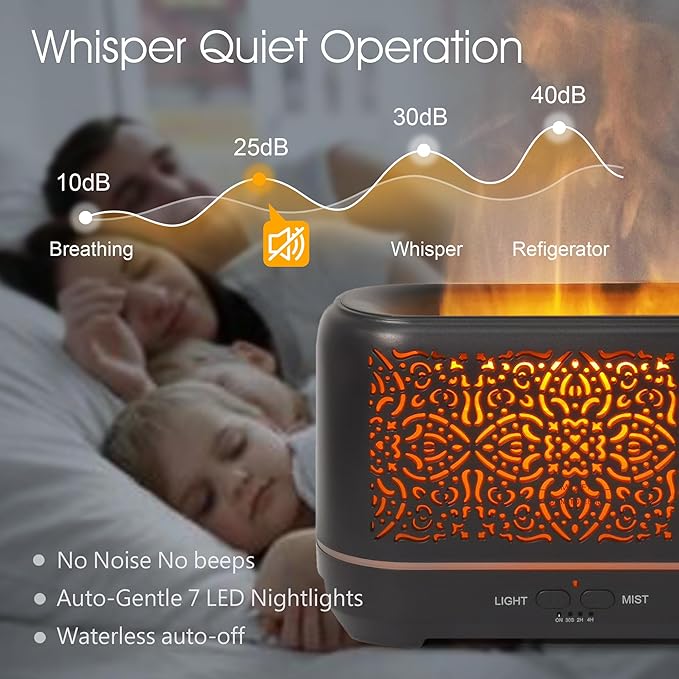 Earnest Living Essential Oil Diffuser Classic Flame Diffuser 200ml Timers Night Lights and Auto Off Function Home Office Humidifier Aromatherapy Diffusers for Essential Oils Black