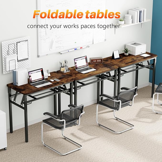 BYMECOST 39.4" Folding Desk, No Assembly Computer Desk, Small Foldable Table with Storage Shelf, Study Table for Small Space, Writing Desk Compact Desk for Home Office (Brown, 39.4")