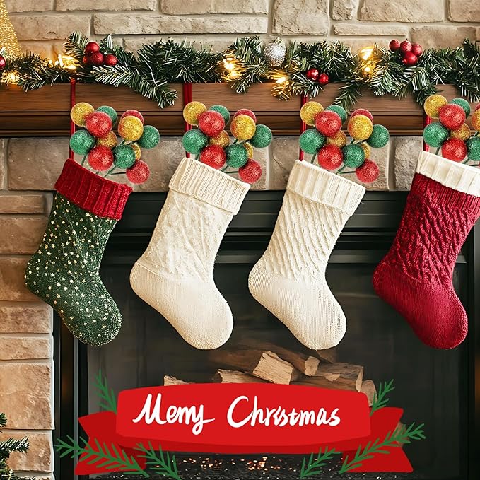 12 Pcs Christmas Tree Ball Ornaments Christmas Ball Picks for Xmas Tree Wreath Garland Vase Stairs Decoration Home Decor (Gold, Green, Red)