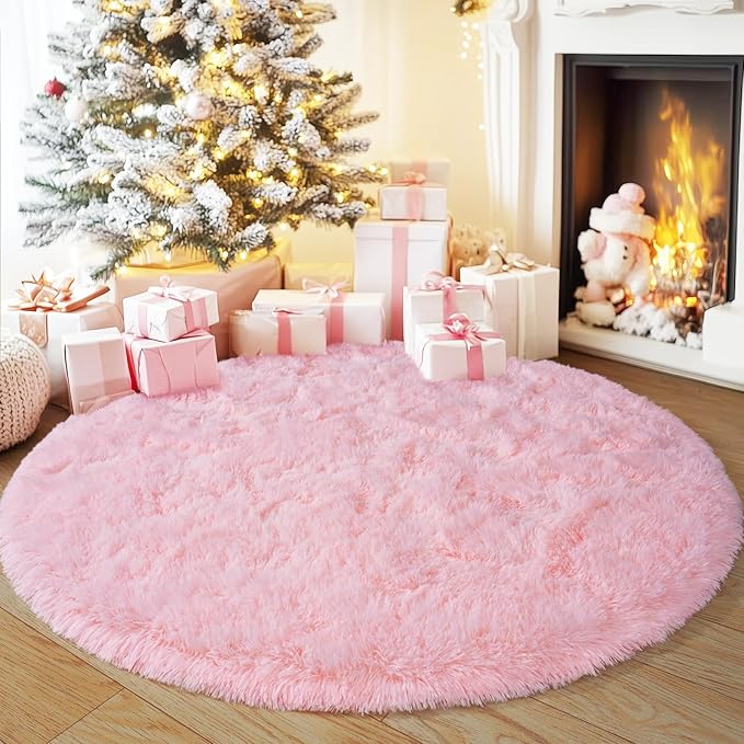 5'x5' Round Pink Rugs for Girls Bedroom, Ultra Soft Fluffy Circle Rug for Kids Room, Cute Shag Rugs for Living Room Playroom Tent Castle Home Decor Rug