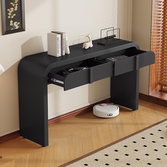 kevinplus 55'' Modern Console Table Sofa Table Entryway Table with 2 Drawers for Living Room, Contemporary Wood Console Table Sofa Table Sturdy Construction for Living Room, Black